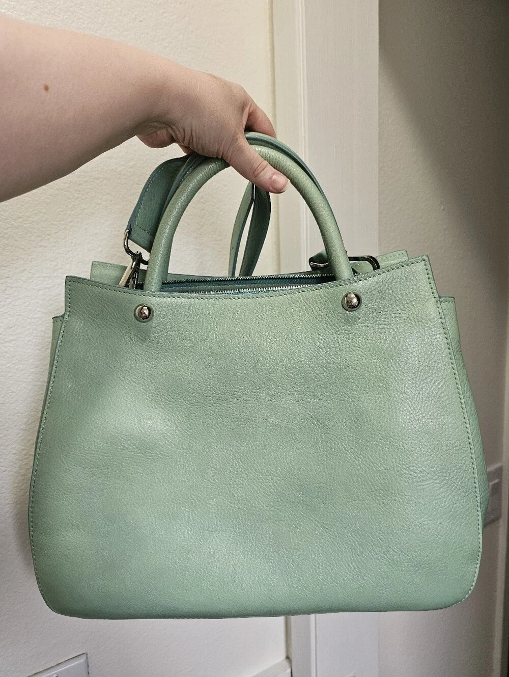 Massaccesi Mint Green Handmade Vachetta Leather Charlotte Satchel GUC
